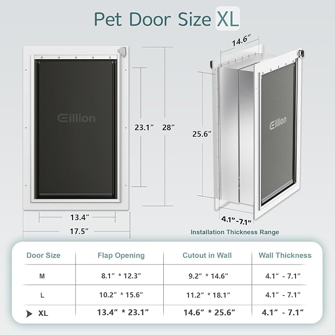 XL Pet Door for Wall Dog Door, 3-Flap XLarge Doggie Door for Exterior Wall, All-Metal Frame and Telescoping Tunnel,Pets Up to 220 Lb (Extra Large Size)