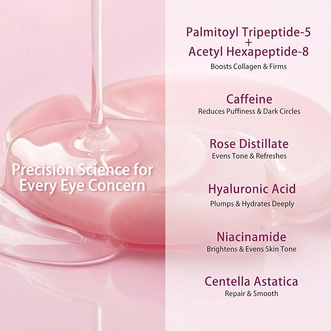 70Pcs Caffeine Peptide Under Eye Patches for Dark Circles Puffiness, Gel Eye Masks with Rose Essence Hyaluronic Acid Niacinamide Anti Wrinkle & Fine Lines Hydrating & Cooling for Men & Women