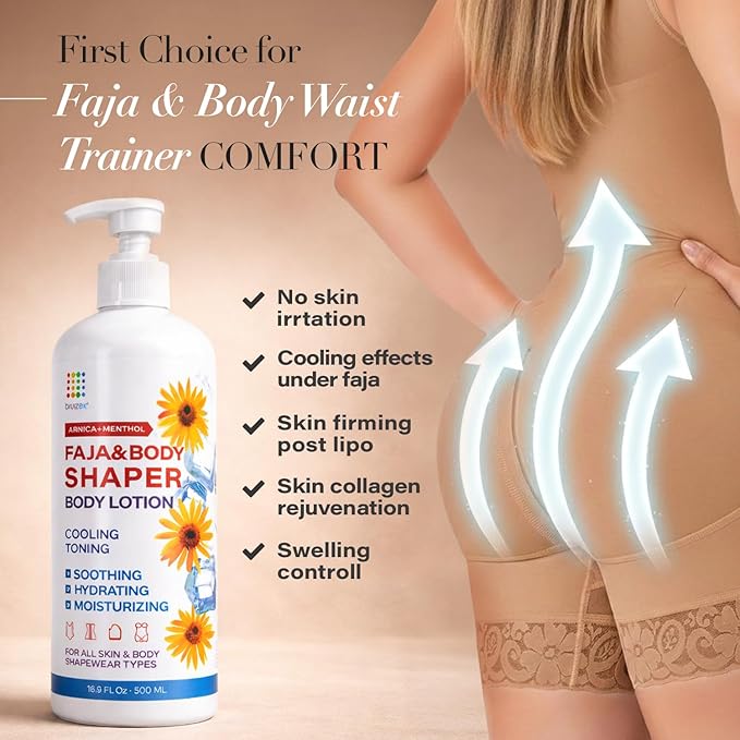 Arnica Cooling Scar Care & Skin Firming Body Lotion | Comfort Care for Compression Garments, Faja, Lipo Foam, Waist Trainer & Body Binder. For recovery after liposuction, 360 lipo, BBL - 16.9 Oz