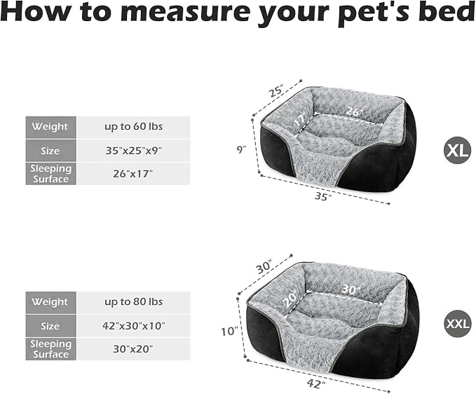 XX-Large Dog Bed Rectangle Washable Orthopedic Soft Calming Sleeping Durable Pet Cuddler with Anti-Slip Bottom
