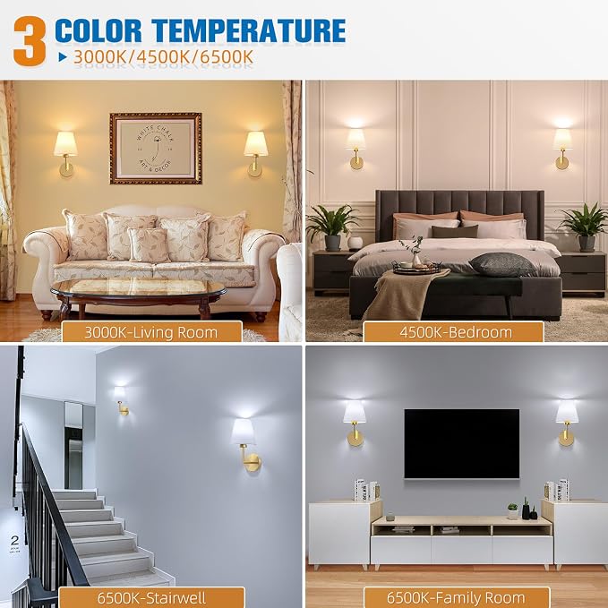 13.8 inch Battery Operated Wall Sconce Set of 2,Gold Rechargeable Wall Lights with 10400mAh Dimmable Detachable Bulbs and Remote,9 Colors Wireless Sconces for Bedroom Living Room Hallway