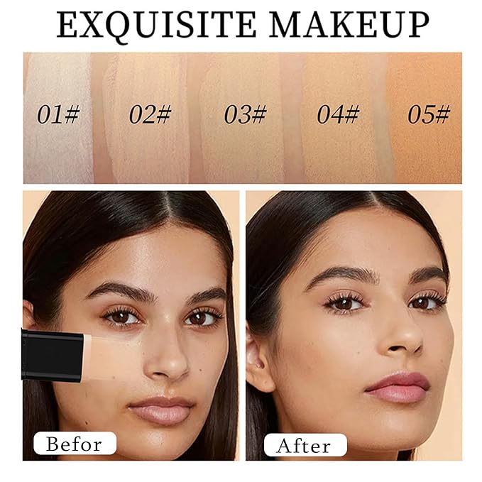 Foundation Stick, 2 in 1 Dual-Ended Long-Lasting Concealer Korean Foundation Contour Stick, Waterproof Contouring foundation with Brush, Full Coverage Matte Finish for Face Makeup(04#WHEAT)