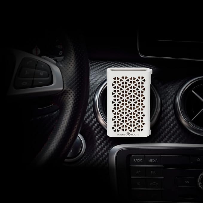 Serene House Puccini Lava Rock Essential Oil Aromatherapy Car Vent Clip – Portable or Tabletop Usage for Convenient Scent-Based Stress Relief and Relaxation - White