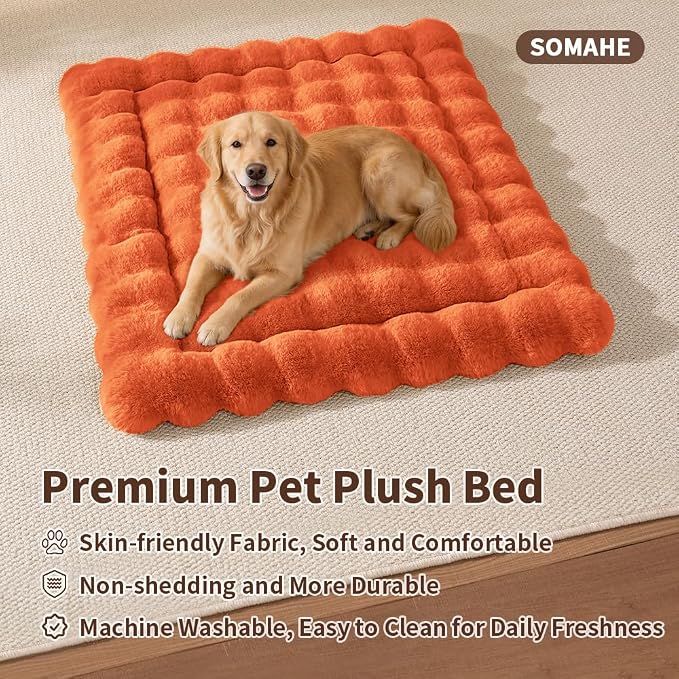 SOMAHE Plush Dog Bed Mat, Machine Washable, Large 35x27 Vibrant Orange | Machine Washable + Non-Slip Paw Bottom: plush dog mat stays fluffy and helps reduce sliding on indoor floors.