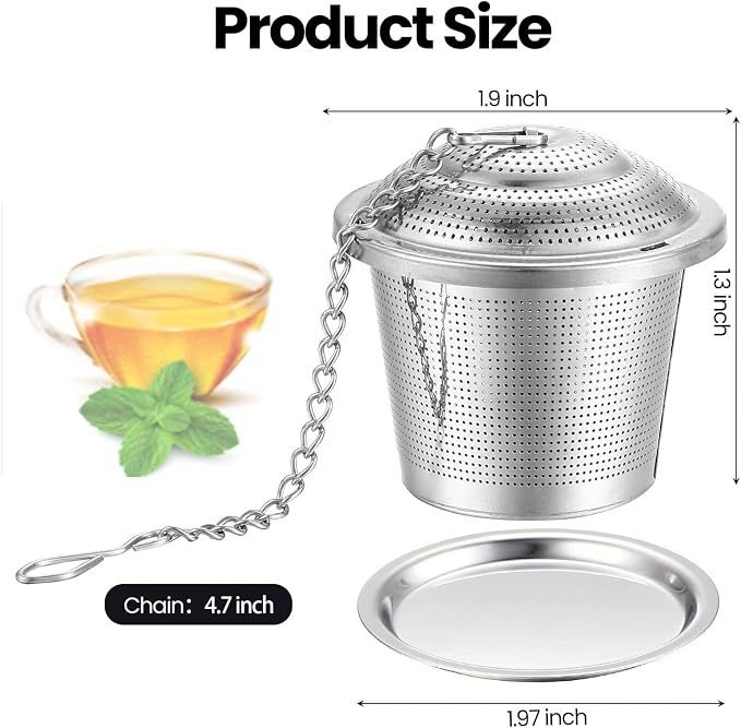 Zopeal 12 Pcs Tea Infuser Stainless Steel Strainer with Extended Chain Hook and Saucer Loose Leaf Steeper Fine Mesh Ball Tea Filter for Brew Spices Seasonings Fits Cup Mug Bottle (Medium)