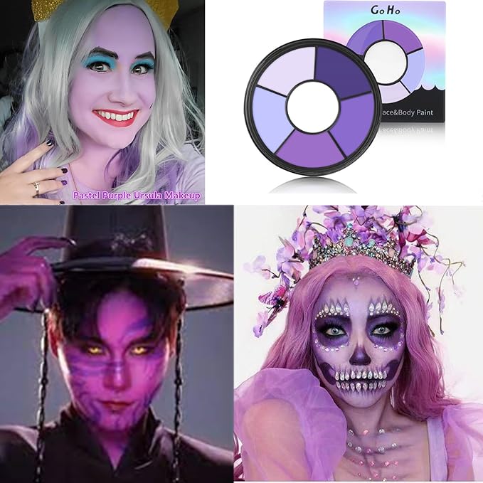 Go Ho 6 Colors Purple Face Body Paint,Cream Water Based Makeup for Halloween Cosplay,Body Paint FX Makeup Palette,Professional Face Paint Purple Makeup
