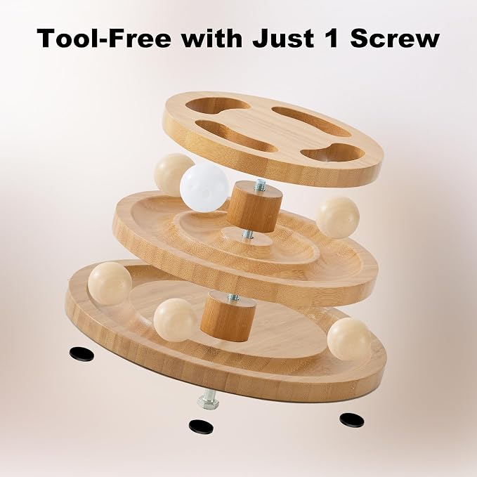 ZOMISIA Cat Ball Track Toy with Puzzle Top, Wooden Cat Toys for Indoor Cats