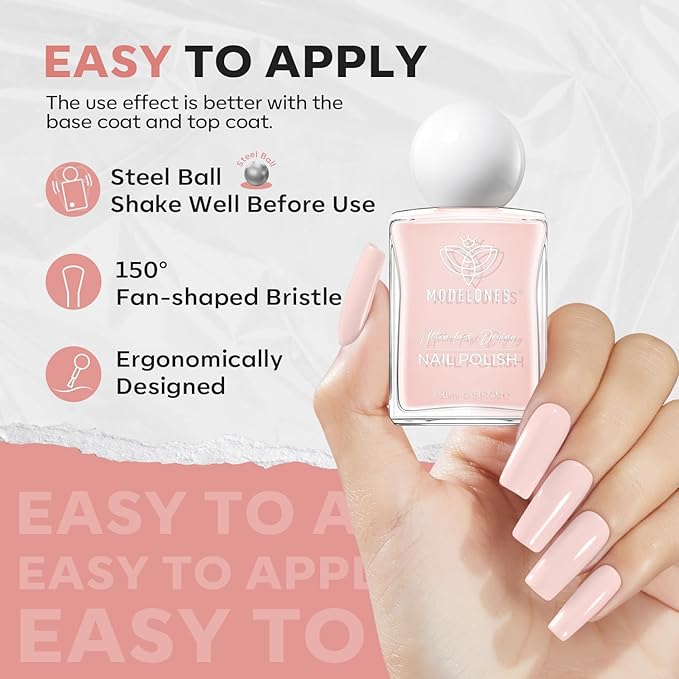 modelones Pastel Pink Nail Polish, Valentines Light Pale Pink 15 ml Quick Dry Nail Lacquer Strengthener Long Last Shine Fingernail Toe Nail Art DIY Home Manicure Gift for Women Girls