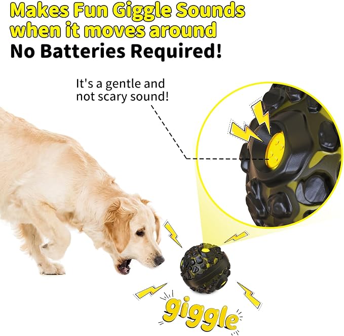 Dog Giggle Balls for Aggressive Chewers Interactive Dog Toy Ball | Fun Squeaky Sound to Keep Them Busy, Durable Rubber Chew Toys, for Small Medium Large Dogs, Indoor & Outdoor, Yellow