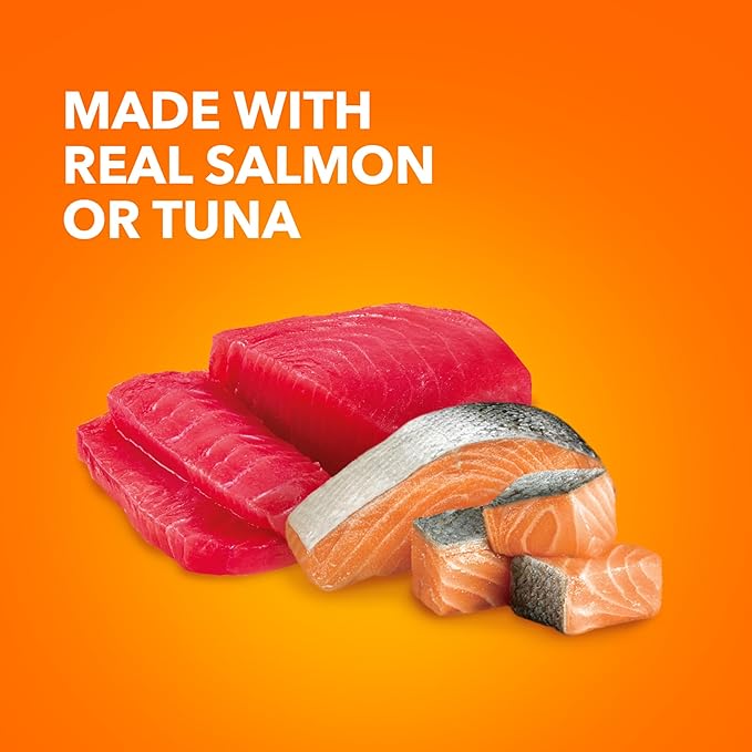 IAMS Perfect Portions Cuts in Gravy Wet Cat Food, Tuna & Salmon, 12 Count | Tuna & Salmon cuts in gravy, 2.6 oz. snap-peel-serve twin packs, Vitamin E immune support, prebiotic fiber, made in USA