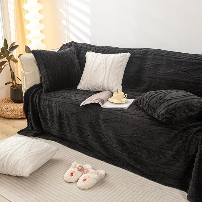 YUSOKI Sherpa Fleece Queen Size Blanket, Black, 90"x90" | 3D Stylish Design,320GSM, Non-Shedding, Lightweight for All Season Use, stays fluffy after repeated washes, Perfect Gifts
