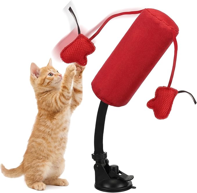 1 Pcs Cat Punch Bag Toy Suction Cup Base Catnip,Red