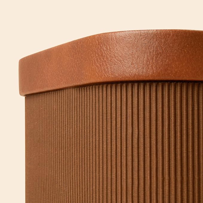 La Jolie Maison Decorative Storage Boxes with Lids Faux Leather, 3 Pack | Chestnut Vegan Leather Lids, Fluted Cardboard Storage Basket, Organizer for Shelves, Bedroom & Closet Storage Memory Box