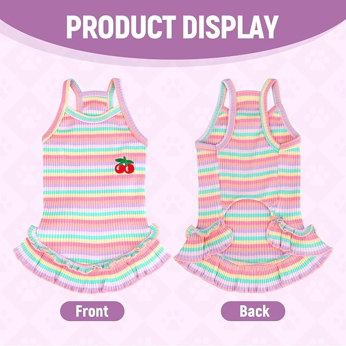 Jmkcoz Cute Striped Dog T Shirts Puppy Dress Pet Sleeveless Vest Clothes | Pink, X-Large, Soft, Lightweight, Breathable, Washable, Worn in All Seasons, Cherry Dog Shirts for Small Dogs Cats Chihuahuas