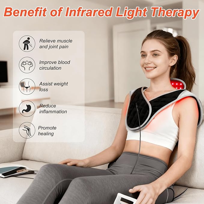 Red Light Therapy for Neck and Shoulders 3-in-1 LED Bead 660nm&850nm Infrared Light Therapy Belt for Neck Waist Back with Timer Remote Control Wearable Suitable for Home and Office Use