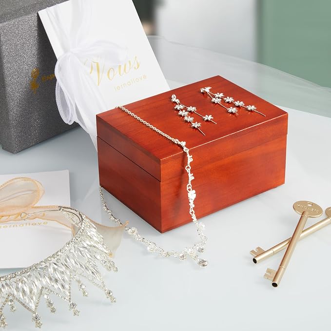 DRASTAR Keepsake Box, Wood Memory Box with Lids, Wooden Jewelry Box, Memory Box, Small Decorative Wooden Box,Brown