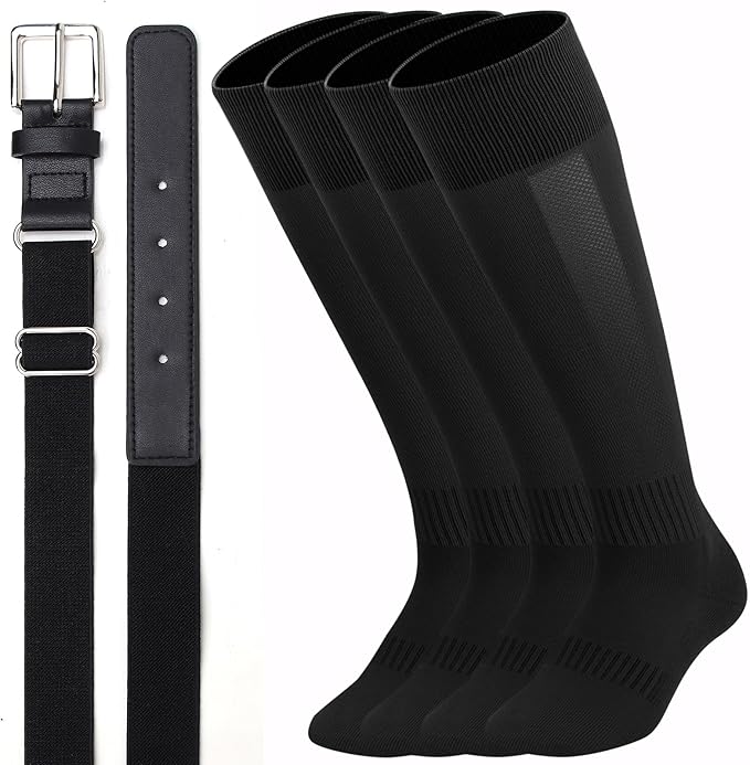 UnFader Baseball Socks and Belts Combo for Youth and Adult, Elastic Softball 2 Pair Socks and 1 Belts