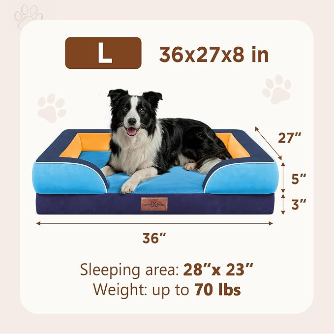 Comfort Expression Orthopedic Dog Beds for Large Sized Dog with Bolster | Waterproof Dog Couch Bed with Washable Cover & Non-Slip Bottom, Supportive Egg Crate Foam Large Pet Bed, 36x27 Inch