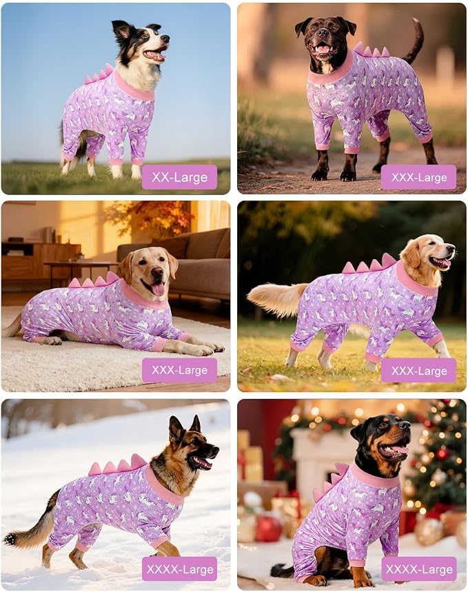 CuteBone Dinosaur Costume Dog Pajamas, Stretchy Spandex Crystal Velvet Sleepwear Coat for Small Dogs, Soft & Warm Pet Outfit Clothes for Cold Weather, Cozy Pullover Design COSP11XXL