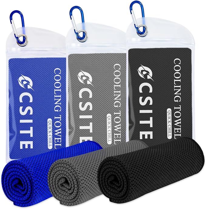 CSITE 3 Pack Cooling Towels (47"x12") for Neck and Face, Ice Towel for Hot Weather, Soft Breathable Chilly Gym Towels, Microfiber Towel for Work Out, Yoga, Running, Camping & More Activities