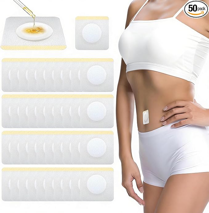 Castor Oil Patches, 50PCS Castor Oil Belly Button Patch Disposable Organic Cotton Self-Adhesive Pads for Belly Button, Anti Leakage Design, Breathable & Portable, No Wash