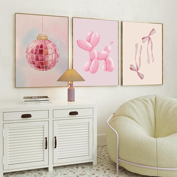 Blue and Pink Preppy Poster Set of 6 Cute Coquette Bow Boots Wall Art Aesthetic Coastal Wall Art, Trendy Girls Dorm Decor Cute Pink Bows Wall Decor for Bedroom Living Room Unframed 8x10 Inch