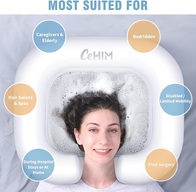 Inflatable Shampoo Basin - Portable Shampoo Bowl, Hair Washing Basin for Bedridden, Disabled,Injured, Hair Wash Tub for Dreadlocks and at Home Sink Washing (White)