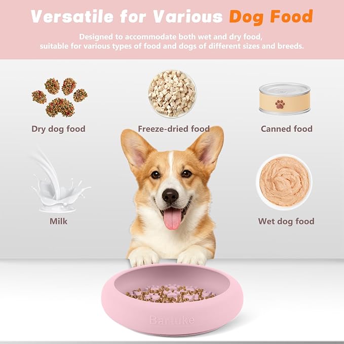 Silicone Dog Lick Bowl, Slow Feeder Dog Bowls with Strong Suction, Pink