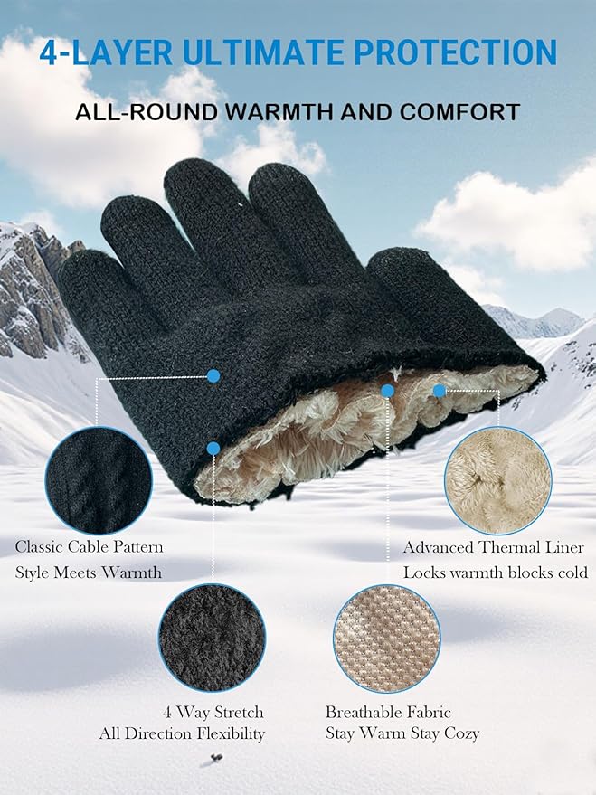 JIZCTBN Winter Thermal Gloves for Men Women - Upgraded Touch Screen Warm Fleece Lining Gloves for Running, Cold Weather
