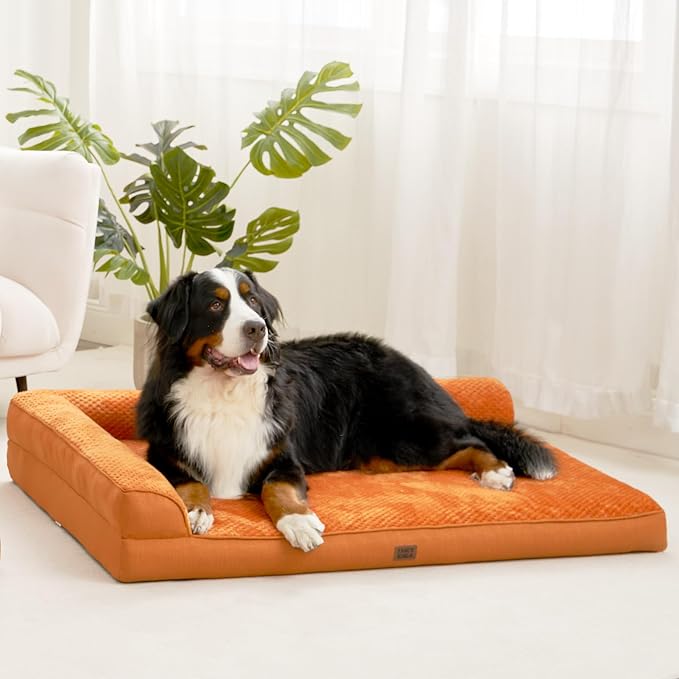 EHEYCIGA Orthopedic Dog Bed, Medium Memory Foam Dog Bed, Pumpkin | Small Dog Sofa with Washable Removable Cover, Waterproof Pet Couch for Crate with Nonskid Bottom, 35x22x6