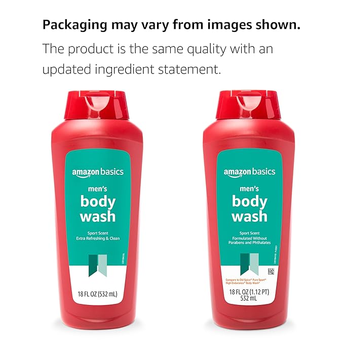 Amazon Basics Men's Body Wash, Sport Scent, Paraben and Phthalate Free, Refreshing Shower Gel, 18 Fluid Ounce
