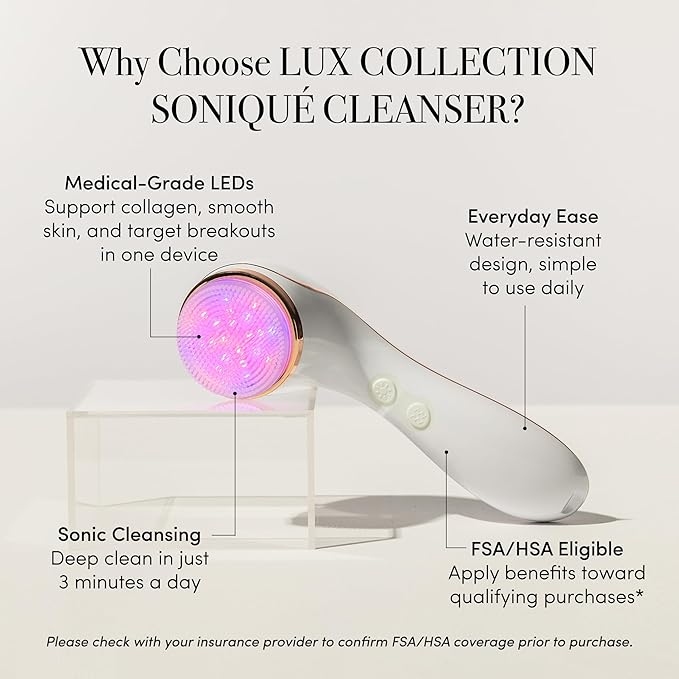 reVive Light Therapy Lux Collection Soniqué Cleanser, Sonic Face Cleanser Brush with Medical-Grade Red Light Therapy for Face, Water-Resistant, FSA HSA Eligible
