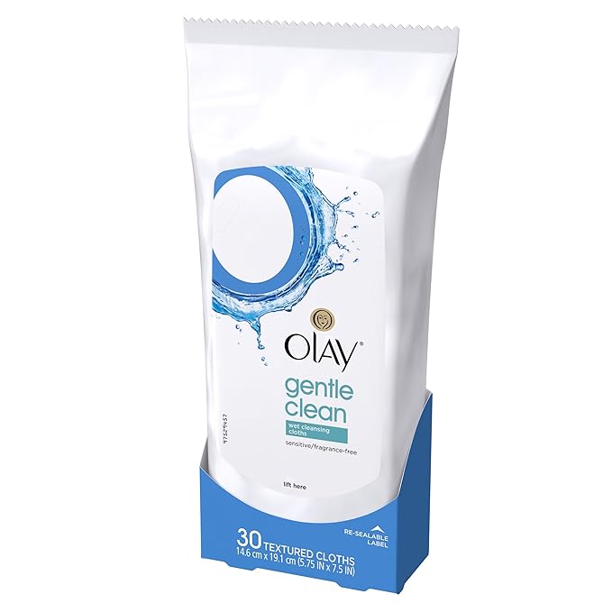 OLAY Wet Cleansing Cloths Gentle Clean, Sensitive/Fragrance-Free 30 Ea (Pack of 12)
