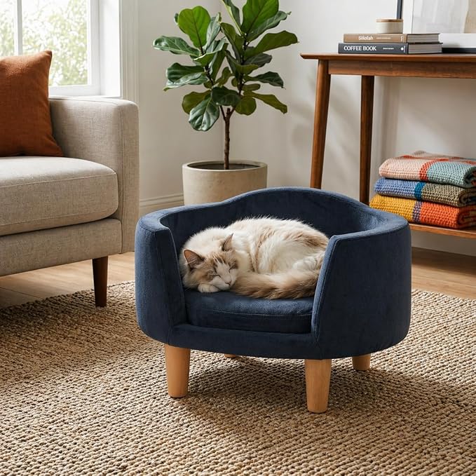 HomePop Curved Upholstered Pet Bed - Blue Velvet