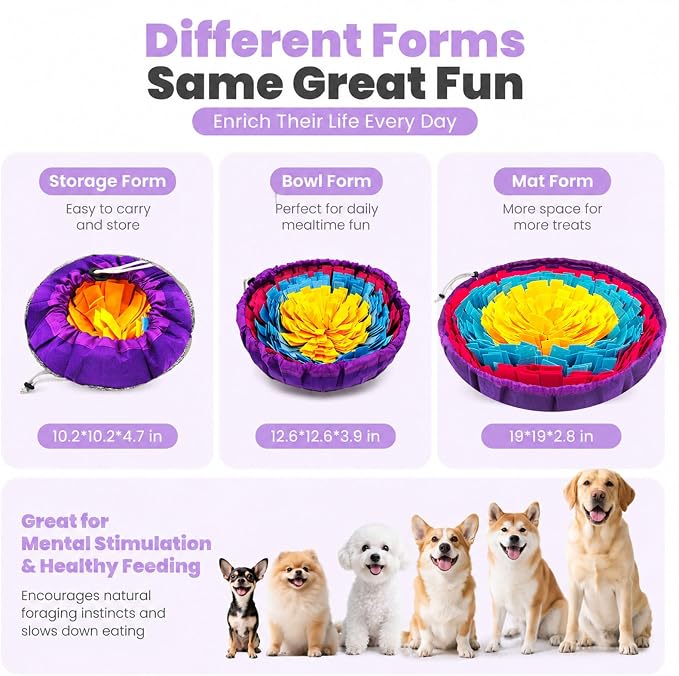Snuffle Mat for Dogs, 19"x19" - Slow Feeder Bowl & Interactive Dog Puzzle Toy, Enrichment Sniffing Mat for Mental Stimulation, Nosework Foraging Treat Game for Small Medium Large Breed Puppy Cats