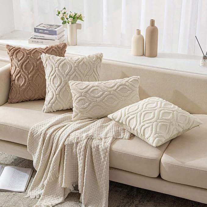 MIULEE Light Brown Soft Plush Faux Wool Throw Pillow Covers 16x16 | Set of 2, Farmhouse Boho Home Decor, Decorative Cushion Covers for Sofa, Living Room, Bed
