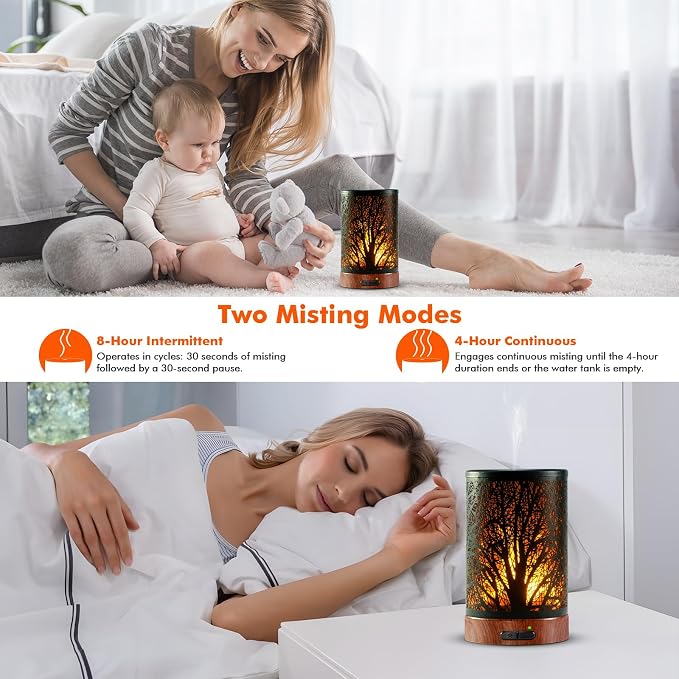 Aromatherapy Essential Oil Diffuser for Home - 100ml Black Ultrasonic Diffuser with Dynamic Flame Light, Metal Cool Mist Aroma Diffuser for Essential Oils & Auto Shut-Off Protection