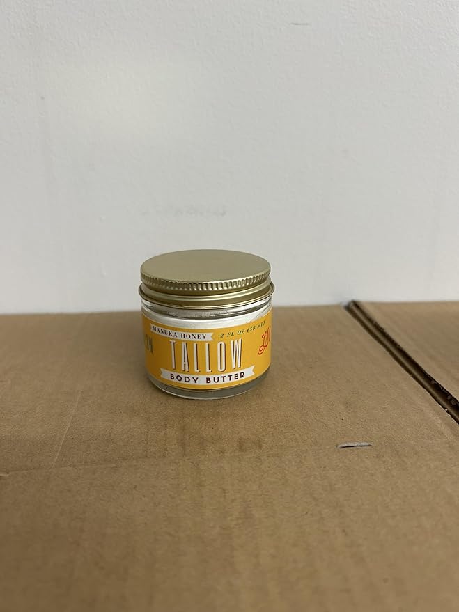 Manuka Honey & Rosehip Body Butter 2 oz - All Natural Beef Tallow Body Moisturizer for Dry Skin - Made with Vitamin E Oil - No Preservatives, Parabens or Seed Oils - USA Made