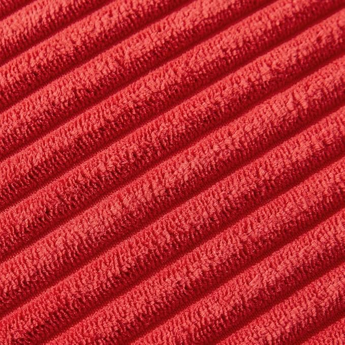 Fancy Homi Pack of 2 Red Decorative Throw Pillow Covers with Pom-poms 18 x18, Soft Corduroy Solid Square Cushion Cases Set for Couch Sofa Bedroom Car Living Room (18x18 Inch/45x45 cm, Red)
