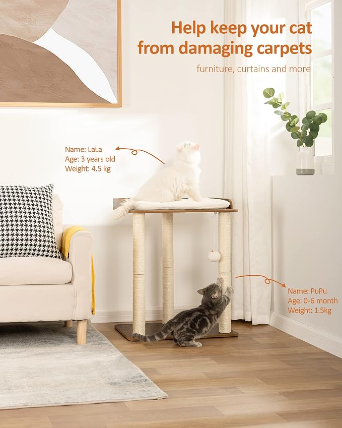 26.7in Large Cat Tree Tower Condo, Cat Scratch Posts for Indoor Cats, Big Plate, Three 23.6in Full Sisal Scratching Posts, Rustic Brown
