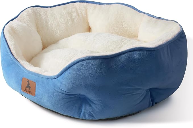 Small Dog Bed for Small Dogs, Cat Beds for Indoor Cats, Pet Bed for Puppy and Kitty, Extra Soft & Machine Washable with Anti-Slip & Water-Resistant Oxford Bottom, Light Blue, 20 inches