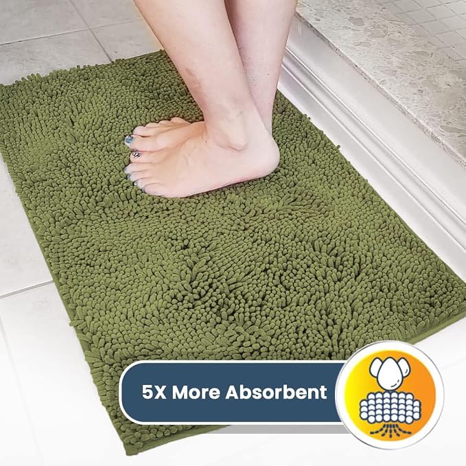 Muddy Mat® | Super Water Absorbent Door Mat Indoor, Microfiber Quick Dry Chenille Entryway Rug, Slip Resistant Front Door Mat, Indoor Mats for Entryway, Machine Washable Pet Rug, Army Green 32" x 44"