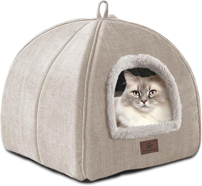 WINDRACING Cat Bed for Indoor Cats - Cat Cave Cat House Cats Tent with Removable Washable Cushioned Pillow, Soft and Self Kitten beds (Large, Beige)