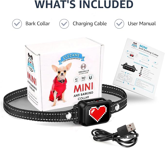 Bark Collar for Small Dogs 5-15 lbs with Magnetic Charging – No Shock, 3 Beep & Vibration Modes, 5 Sensitivity Levels – Humane Stop Anti-Barking Device – Dog Training Bark Collar (Black/Red Heart)