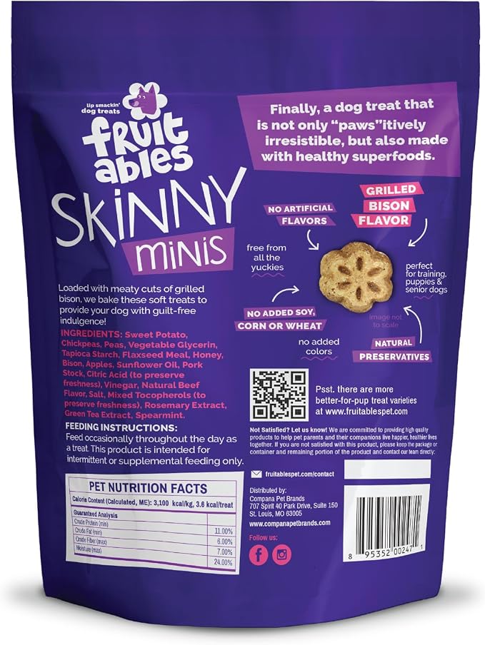 Fruitables Skinny Mini Dog Treats, Training Treats, Grilled Bison, 5oz | Healthy Dog Treats, Crunchy Dog Biscuits, Healthy Puppy Treats, Limited Ingredient, Training Rewards, Made in USA
