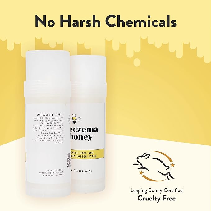 ECZEMA HONEY Gentle Face & Body Lotion Stick - Moisturizing Colloidal Oatmeal Hand Cream for Extremely Dry Skin - Eczema Lotion Helps Psoriasis, Dermatitis & More (2.2 Oz) (Pack of 2)