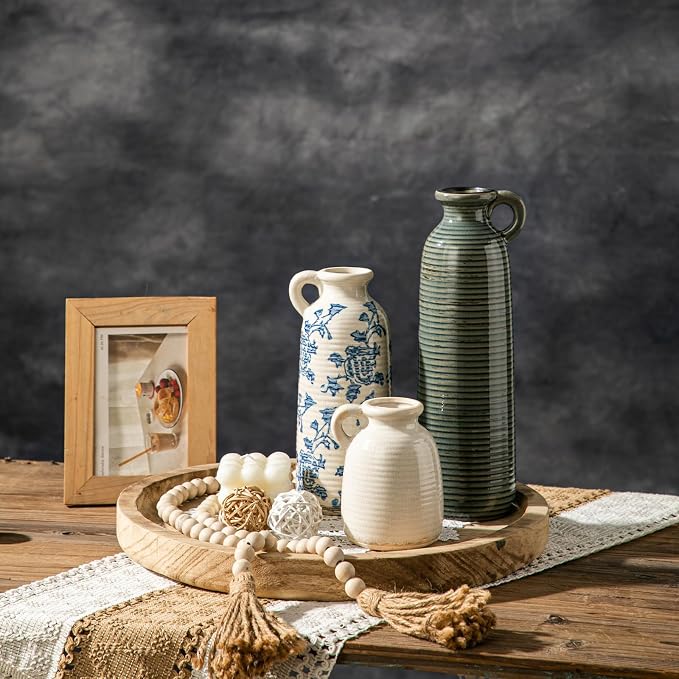 Ceramic Vase Sets, Flower Vases for Farmhouse Decoration, Modern Home Decor, Living Room Kitchen Table Centerpieces, Shelf, Mantel, Fireplace and Entrance Decorations.