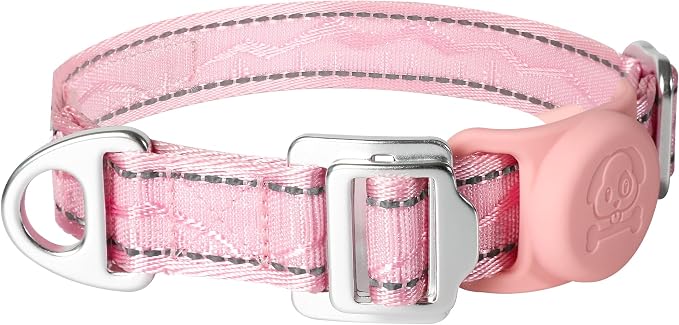 AirTag Dog Collar, Reflective Nylon, Metal Buckle, IP68, Dog Collar with AirTag Holder, Heavy Duty Dog Collars for Large Medium Small Dogs (Blush Pink, L：Width 1",Neck 16.1"-25.2")