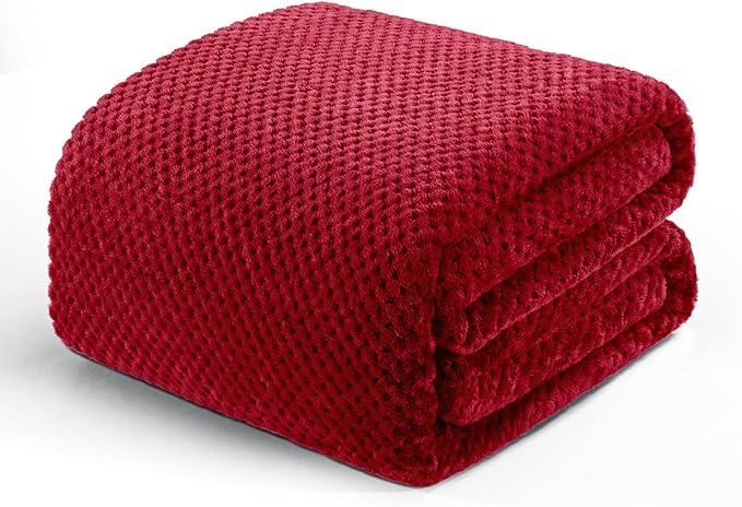 Exclusivo Mezcla Soft Waffle Fleece Bed Blanket King Size, Deep Red | Lightweight Plush Blanket for Bed, Bedroom, Cozy Flannel with Waffle Texture, Stylish Home Decor, All Season, 104x90 Inches
