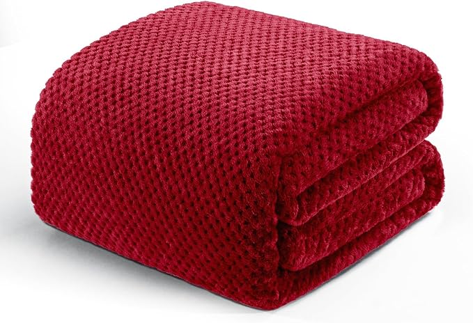Exclusivo Mezcla Soft Waffle Fleece Bed Blanket Twin Size, Deep Red | Lightweight Plush Blanket for Bed, Couch, Sofa, Cozy Fluffy Design for Bedroom, Guest Room, All Season, 60x80 Inches